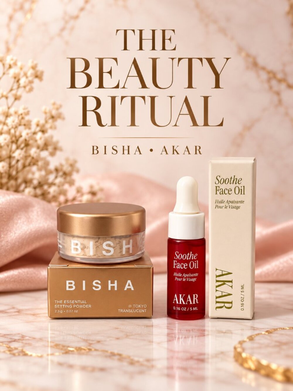 BISHA Tokyo Translucent Setting Powder + AKAR Soothe Face Oil Mini Duo
